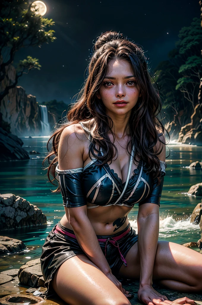 a very beautiful japanese girl, very cute girl assassin, detailed portrait of innocent 15 yeas old virgin, in the mountain, (off-shoulder silver breastplate), (purple long maxi-skirt:1.1), (purple arm cover, silver booties), ((full body, run away:1.1)), ((blush, cry, open mouth wide:1.1)), she was paralyzed with fear, (perfect body, cold sweat, body soaked in sweat), captured by mutants, surrounded by mutants, defeat, attacked by mutants:1.4, many violent mutants:1.4, mutant holding arm, mutant grabs leg, mutant swarm:1.4, firm and elastic skin, lively faces, glowing lips, watery eyes, cute double eyelids and black eyes, beautiful small breasts and nipples, cleavage, attractive thighs, glossy straight medium black hair, asymmetrical bangs, hair flutters, dark fantasy, photo-realistic, surreal, cinematic lighting, 32K, Backlight, (bright light:1.2), (Improvement of quality:1.4), (Highest quality realistic textured skin:1.4),detailed eyes, detailed face, detailed hand,(Enhances the beauty of skin texture:1.1),
