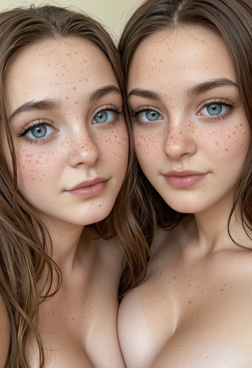 really pretty 18 years old girl. Brown hair. Innocent face. Straight looking to the camera. Facing the camera. blue eyes. Freckles. Unique face. Thin face. Beautiful eyes. Thick eyebrows. Pretty filled lips. Fat lips. Thin nose. Freckles and nice skin. Similar to Monica belucci. Big cheekbones