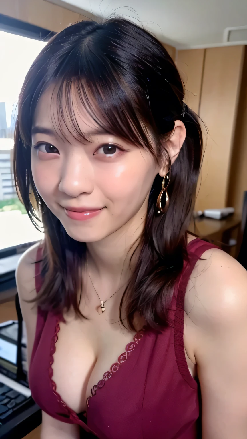1 girl, ((8K, born, masterpiece: 1.4)), (professional photography, sharp:1.2), ((portrait shot)), perfect dynamic composition, (natural sunlight), (soft shadow), (perfect body:1.4, slim abs:1.2), ((Japan hairstyles:1.4, huge breasts:1.6)), medium long hair, Super detailed face and skin, perfect asian, Perfect Japan,white skin, (fine skin:1.3),(latex skin:0.4), (perfect shiny skin:0.6), suzu hirose, black hair, light brown eyes, beautiful eyes, round eyes, cute face, blushing face, glossy lips, high nose bridge, glossy eyes, perfectly proportioned face, realistic moist skin, exquisite expression, smile slightly at the camera, looking at camera, exquisite expression, Hospitalized,on the hospital bed,wear(pajamas), ((Selfie Shots)), close, show cleavage,
