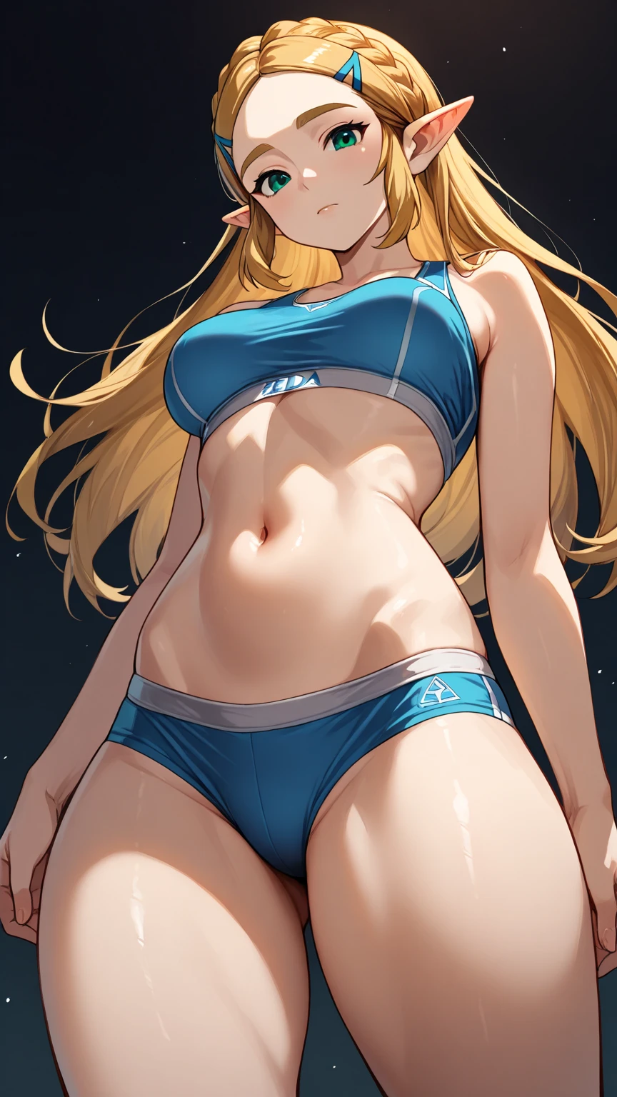 Very detailed、highest quality、Best image quality、masterpiece、8k、Anime Face、A kind smile、(Open your mouth:1.3)、Sparkling blue eyes、(Blonde Hair:1.5)、(Muscles of the whole body:1.3)、(High leg:1.5)、Thigh belt、(bikini:1.5)、(Cowboy Shot:1.5)、(SFW Giant)