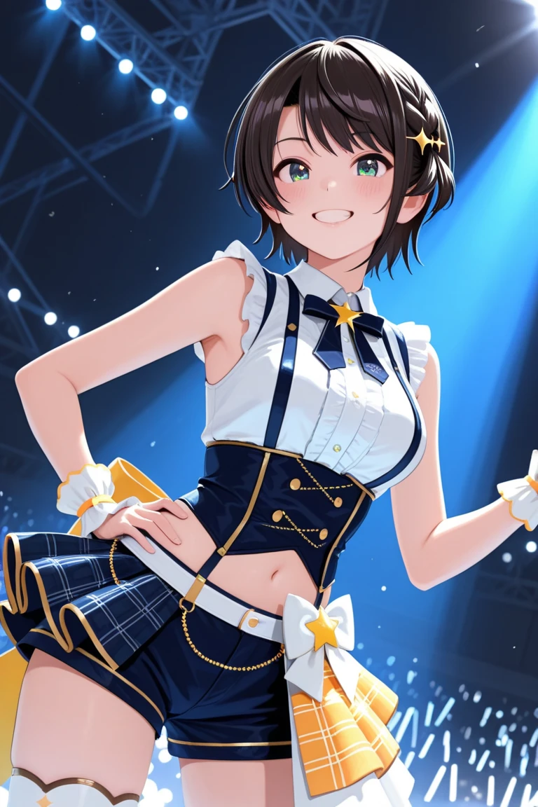 actor、ちいさなスーパーIdol、shy person、Tan Skin、(10歳のgirl)、(Beachで泳いだり)、(School Uniform)、(Sheer uniform)、(Laughing)、((Highest quality、8k、masterpiece:1.3))、girl、White Dress:1.1、Cute girl、Primary school students、Young Girl、(Flat Chest)、(Small breasts)、(((Acup)))、bust75centimeter、Idol、Droopy eyes、yellow、Small and delicate body、Slender、Super detailed face、(Big eyes:1.2)、Make your eyes clearer、double eyelid、Ultra-high resolution,、Wide forehead、No makeup、Realistic eye and facial details, Perfect teeth alignment、Perfect eyes and a perfect mouth、スクールSwimwear、Bloomers、1girl、Gravure pose、ponytail、Charm、髪をかき上げながら笑顔でWink、Beach、mini skirt、gold、Beautiful Supermodel, Dark Eyes、Wink、Swimwear、bikini、slender、(Acup)、Fairy、ballerina、Shiny satin fabric、Pool Party、Perfect Face、Perfect Eyes、Narrow waist、ribbon、beautiful girl、(Short Hair)、ribbonの髪飾り、Garter Ring、マイクロbikini、(masterpiece), Beautiful Face, 、 Beautiful Eyes, Black Hair, very cute, 8 Life-size,8k resolution, elegant, Approaching perfection, A stunningly beautiful 10-year-old girl(1girl:1.1), Ultra-high resolution, Best Quality, Small round face, Big eyes, Highly detailed face and eyes, Slenderの, Thin thighs, Make your legs thinner,