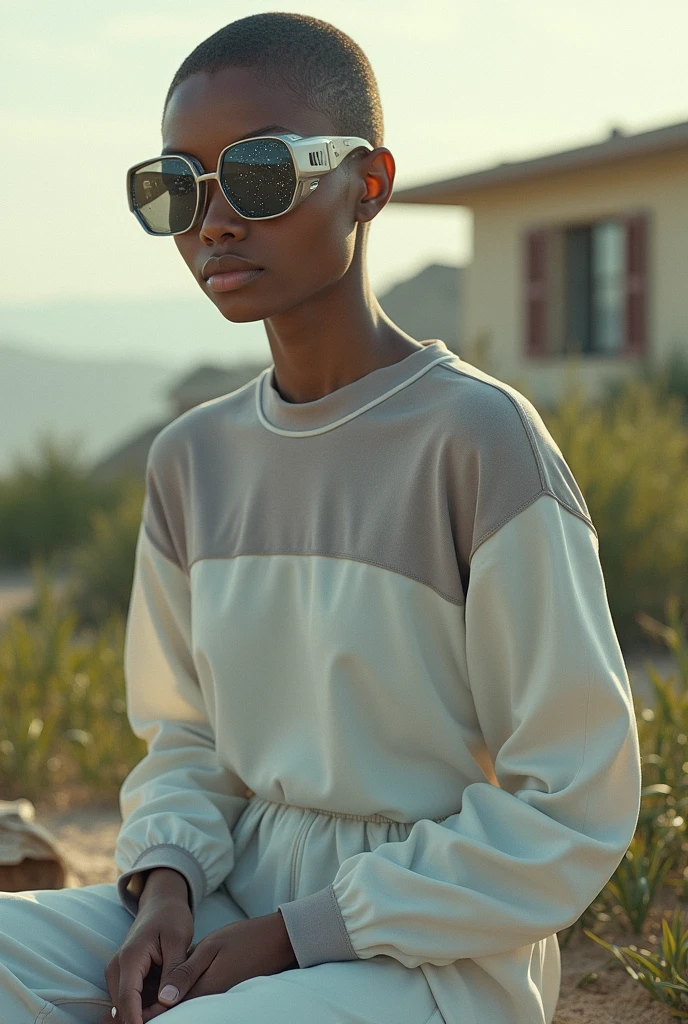 (masterpiece, best quality), deep ebony 1girl, beautiful face, short braids , cute, street clothing, beautify, Lofi vibe,, cute night vibe, concentrated, sitting, hands outside of the picture, exploring a cave, Lara Croft cosplay, white shirt, brown trousers 