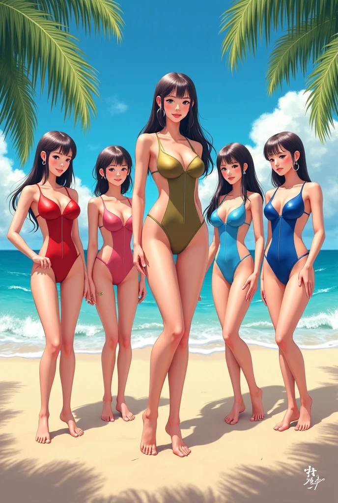 multiple thick body females standing side by side at the pool daytime, all females wearing long open slit dress, all dress has upside down v slit in the middle fully expose panties underneath dress, all females wearing different style and colors lace pattern bra and panties underneath dress,
