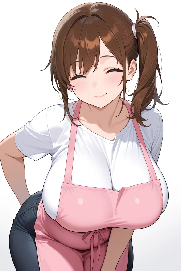 (masterpiece, best quality:1.2), Solitary, A girl, Ogawa Sukeko, ((Brown eyes,beautiful eyes)), Put your hair up,，running，playground，(slimming shirt),((Short vest,Detailed Sweater, jeans pants)),Showing under clothes, Thick body,Long sleeve,bedroom,dimly lit room,(Crushing chest:1.4),(Breasts pressed together:1.1), Five arms,Embarrassing,Smile, blush, CSR style texture, (Huge breasts),full bust,(Willow Waist:1.6),(Thin belly),(slim),((Clothed big tits)),((thin body)),(Slender limbs),slim的身材,breathe,Sweat,giggle,nose blush, Heart-shaped pupil,Embarrassing,troubled face,from above,Big Ass,(Cleavage01.3), (Look away:1.4),(from above)