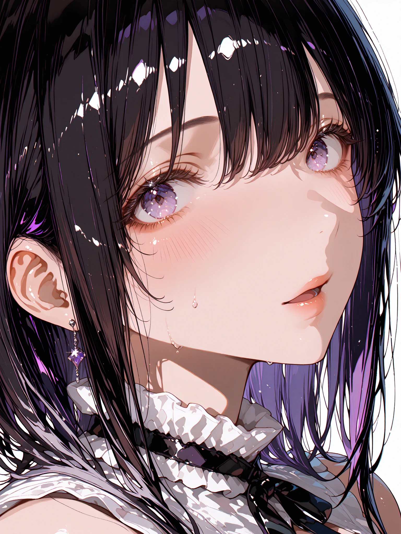 BREAK Perfect 、Highest quality、(cute:1.1)、(cute)、(High resolution:1.2)、Unbelievably absurd:1.3、Incredible illustrations、(cuteイラスト:1.2)、Beautiful background、1gial(Black Hair、strong wavy hair、lipstick、beauty mark）（expressionless）closeup-face