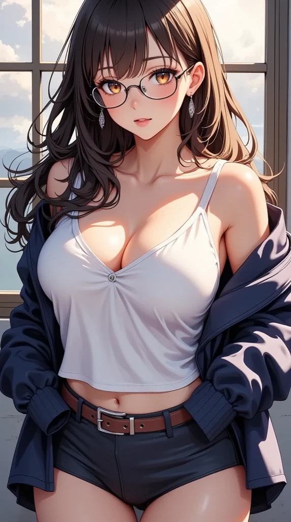 Coolest young sexy girl, cleavage, loose sleeveless top