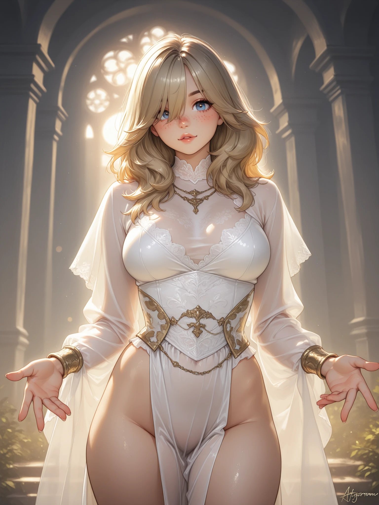 titmouse ,(Human genitalia,, gold,,),,((G_string)),((Very_Detailed_Nipples_)),(See_Through_Nipples)),(((See_Through_Clothing))),(Complicated details)),Best quality at best, tmasterpiece,(realisticlying:1.4)(((tempting pose))),