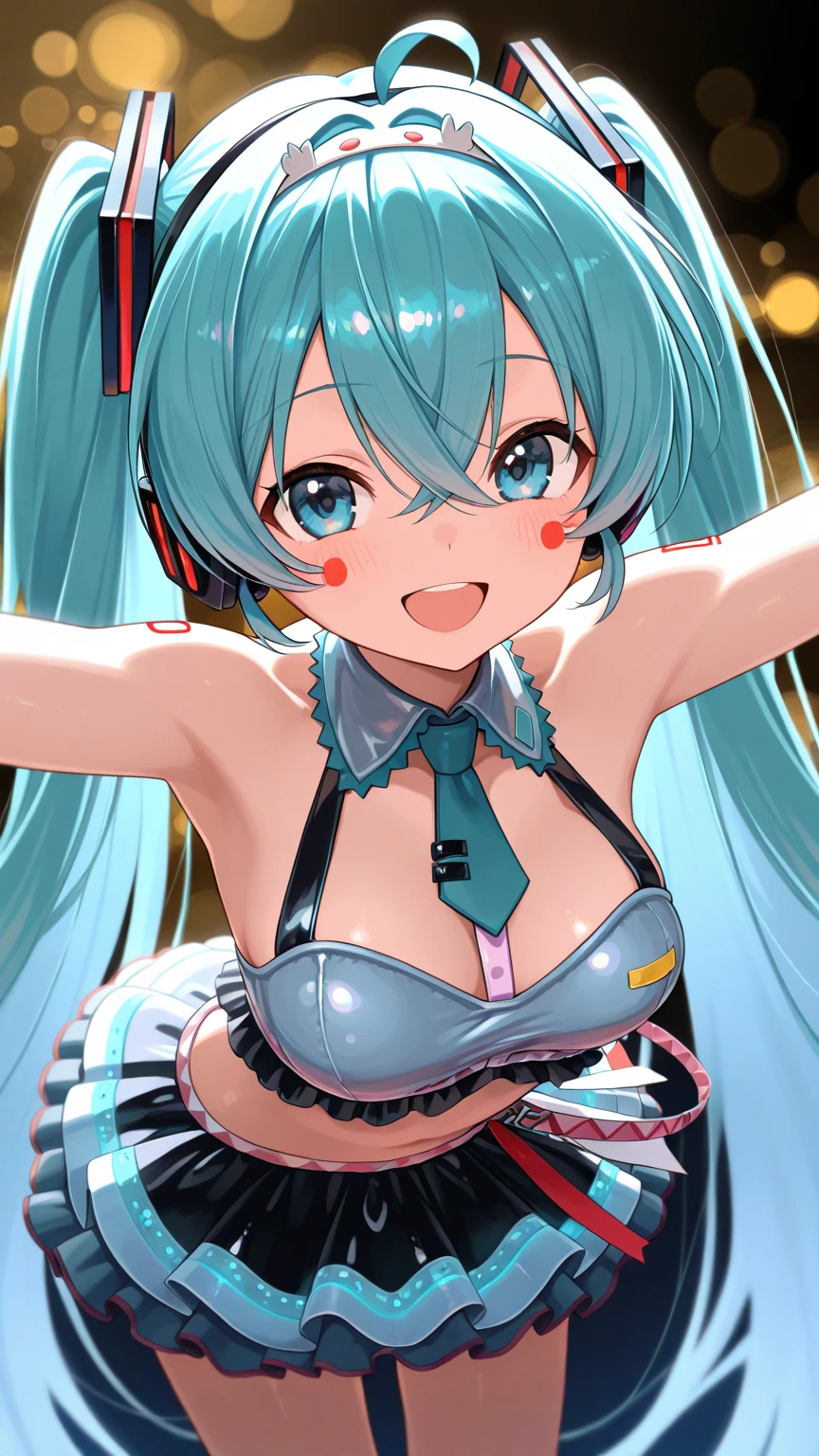 1fille, Hatsune Miku, Tenue de princesse, couronne, or, ((Trône)), dans un château, Moyen-âge, Porter un gilet bleu, Un pied sur terre, l’autre mollet du pied tourné vers l’extérieur, une main tenant le microphone, l’autre main à travers les yeux Biye, fond blanc