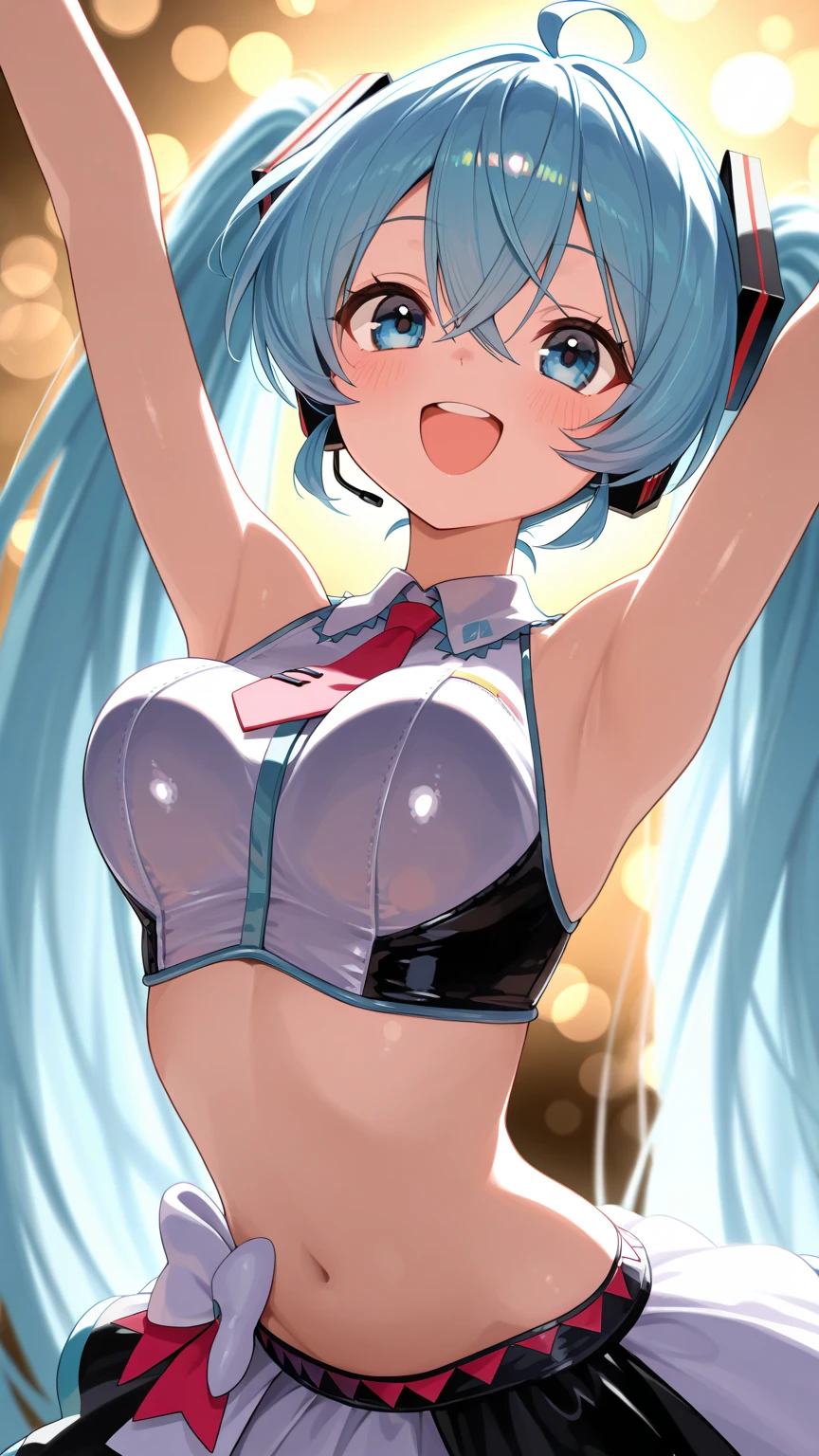 Masterpiece、最high quality、high quality、High definition、High resolution、High detail、Lens flare、Ray tracing method、high qualityの質感、high qualityの影、Beautiful details、Detailed and delicate、Detailed texture、Realistic facial expression、Realistic and colorful、Delicate、Cinematic Light、Side light、Sharp Focus、(1 woman:1.3)、(Intricate details、Makeup、Pure Eros Face_v1:0.5)、(Details Beautiful delicate face、Detailed beautiful delicate eyes、Perfect Facial Proportions、Detailed skin、Charm)、fancy hairstyles、Beautiful bangs、(Two-tone gradient hair color)、slender、(Upturned beautiful breasts)、Raise your arm and make a peace sign、(Detailed crotch、Open crotch、Showing off your crotch)、Female juice、((Experiencing the best orgasm))、(Light-colored V-cut、Light-colored thong)、(Thigh mini skirt、Low-rise mini skirt)、(Front-facing shirt、No sleeve、Crop top)、(The wind blows and sways、 rise up)、Maid clothes、Low-angle composition、Wide Shot