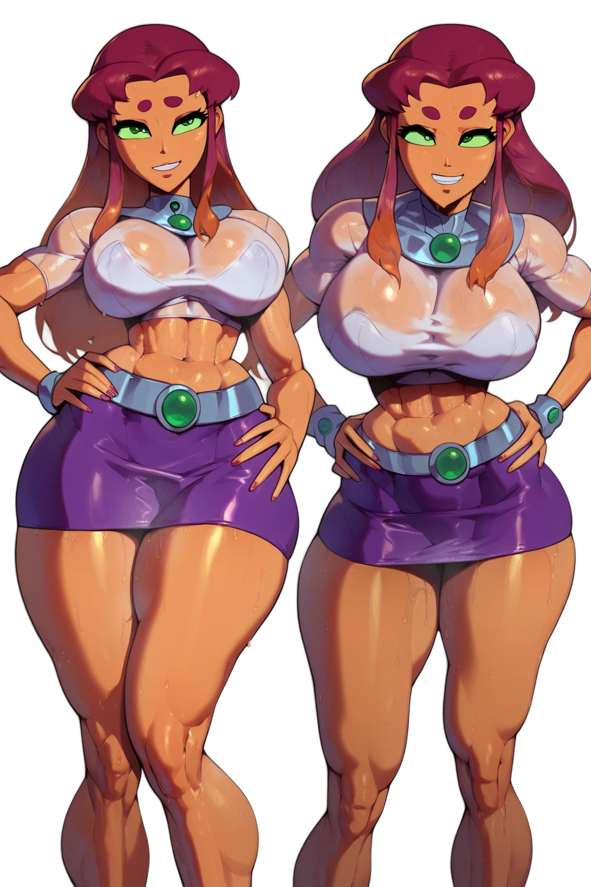 Fuuka was a tall, fair-skinned woman with a curvy figure. She was remarkably pretty, with blue eyes and a beauty mark under the left side of her lips. She had flowing, chestnut-colored hair that reached her hips with bangs that parted slightly to the right of her forehead and framed the sides of her face.. Like the rest of her team, she was wearing a qipao-like outfit. However, unlike her teammates, whose clothes were loose and full-body, her wardrobe was fairly bare, revealing her shoulders and upper back while the rest was form-fitting.. Her outfit was a dark pink with purple, gray and yellow lining, as well as separate matching arm warmers that reached into her light purple spandex shorts.. She was wearing a pair of black low-heeled shoes that reached down to her legs.