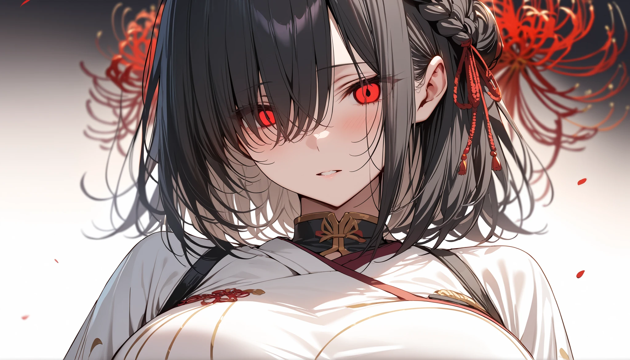 Prompt:
“A high-resolution image capturing the upper body of a figure wearing a traditional Japanese kimono, which is partially open to reveal intricate tattoos from the neck down to the chest. The figure is adorned with a Japanese Hannya mask, featuring sharp, red eyes and a hollow gaze, exuding an eerie and ghostly aura. They are sticking out their tongue, and two horns protrude from their head. The scene has a mystical, horror-themed atmosphere.”