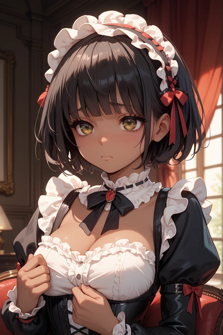 ((otokonoko ))((gender_less))1boy , (flat chest:1.2),solo,wafuku outfit, black very short hair,black eye,close-up of face,looking at viewer,leaning forward ,squat,maid's cafe in akiba,'s terrace,
(highly detailed,best quality, absurdres, ultra detailed,masterpiece)
<lora:detailed_hands:1.2> <lora:add-detail-xl:1.2> <lora:Expressive_H:2> <lora:MJ52:0.5> <lora:wafuku loli_XL_V1.0:1.5>