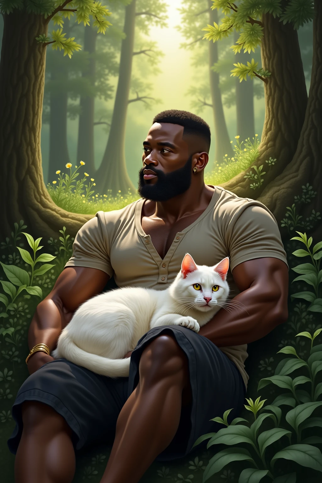 Furry panther male hot black body rough and wild lying on the grass  beautiful and sensual blue eyes looking at the viewer sensual smile posing for the camera endowed muscular and pumped tattoos single male pubic hair hairy male hottie  spicy teasing wearing pants with the zipper open alone in the woods a beautiful sunset 30 year old adult daddy  and  on thick hard  with saggy  HDR 62K 