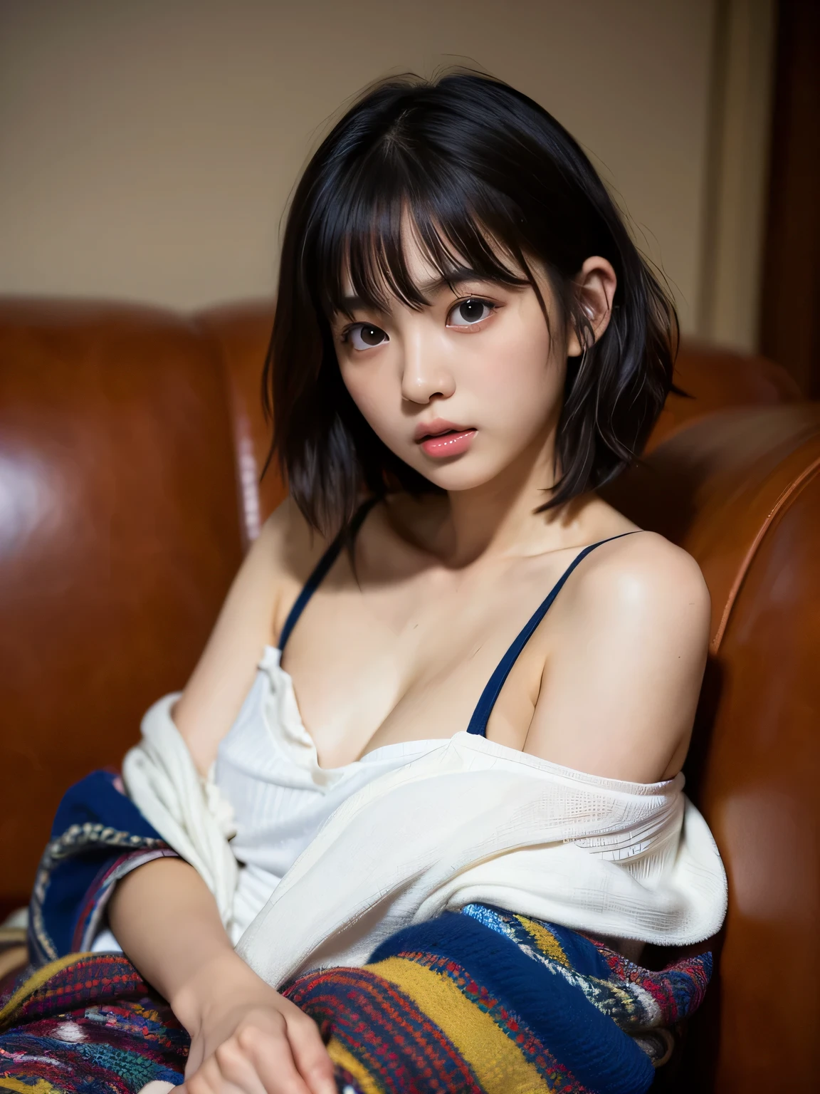 (masterpiece、8K， realistic， real photos， highest quality： 1.4），japanese woman, (((Very beautiful 10 year old girl))), (((pov))), looking at the camera､(((beautiful eyes、Thin lips))) , (baby face : 2、flat chest : 1.8、short height : 1.5、Slender body : 1.5),beautiful skin、natural makeup, long eyelashes, (((Curled medium bob cut for thin and beautiful black hair))),(full body image, missionary),  perfect limbs, perfect anatomy、(open clothes : 2.0)、(((wearing an oversized white cardigan)))、((blush))、(((Double bed with light pink sheets、dim room、gentle lighting)))、(((lying down)))、detailed background、(((I can see your chest、I can see the belly button、I can see the lower abdomen)))、(((sloping shoulders)))、seductive pose