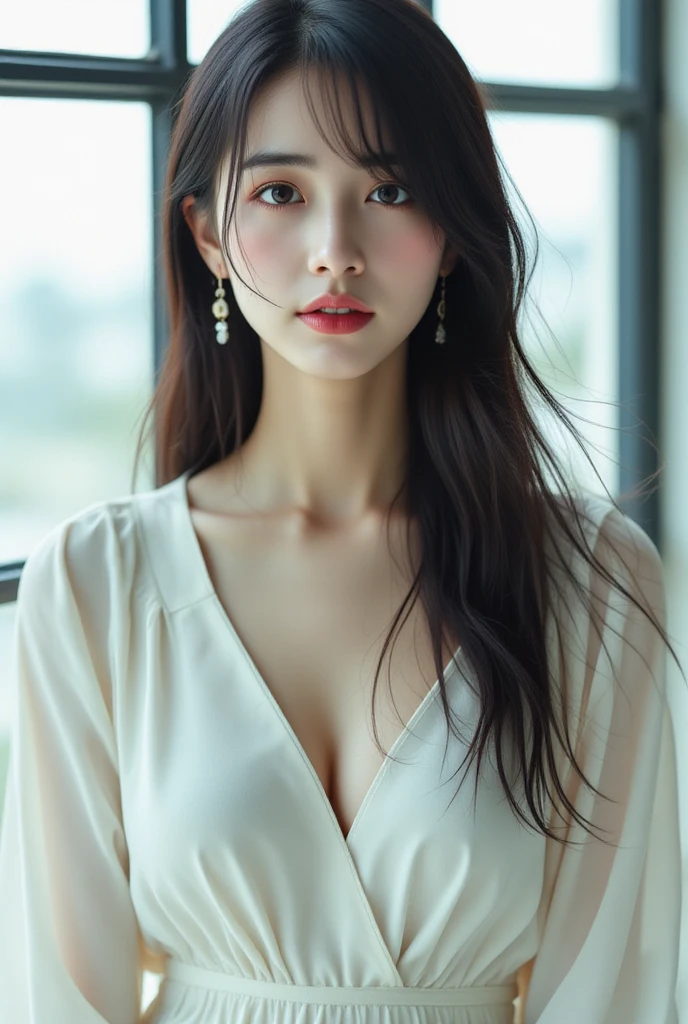 a beautiful korean woman,beautiful detailed eyes,beautiful detailed lips,extremely detailed eyes and face,longeyelashes,elegant korean fashion,award winning,best quality,highres,8k,16k,retina,masterpiece,accurate,anatomically correct,super detail,high details,high quality,photorealistic,cinematic lighting,warm color palette,detailed skin texture,flowing hair,dramatic pose,mysterious expression
