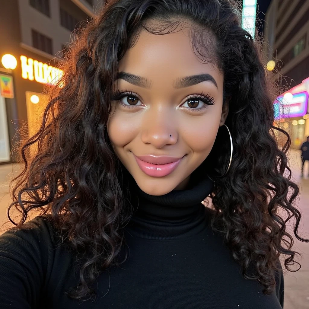 Masterpiece, Best Quality, 1 girl, alone, beautiful 15 year old african and asian mix, dark skinned woman, dark hair, long, frizzy, Curly hair, Perfect face, cabello long, very large busts, (huge breasts: 1.4) sexy full body (Perfect body shows her big wide hips in tight white hoodie) and smiling and sitting in a car
