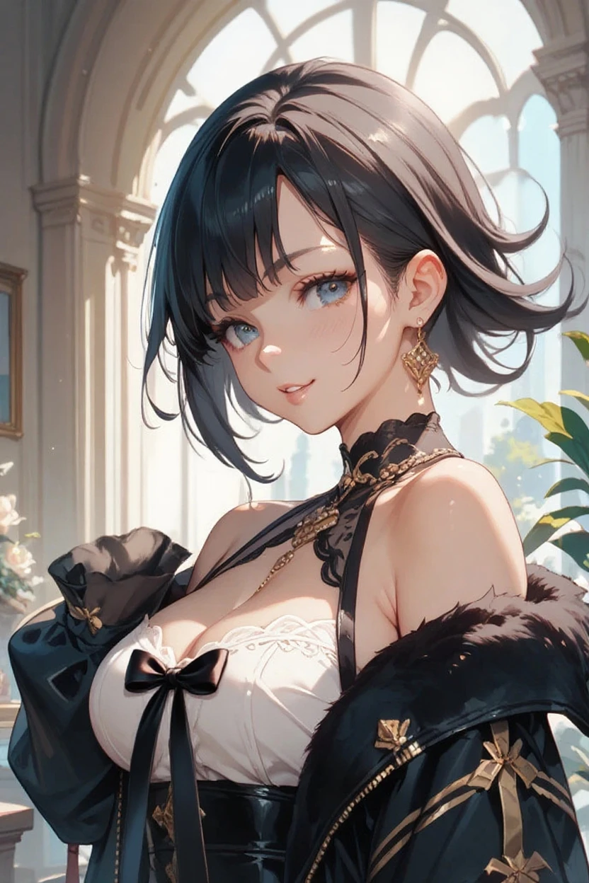 masterpiece, best quality, 1girl, sfw, erotic styled hair, (large breasts:), kawaii accesories, kawaii clothing, smoky makeup, artificial girl, (perfect skin+face), dynamic sex pose, yellow eyes, (branded on upper breast:1.2), intricately detailed, black fingerless gloves
