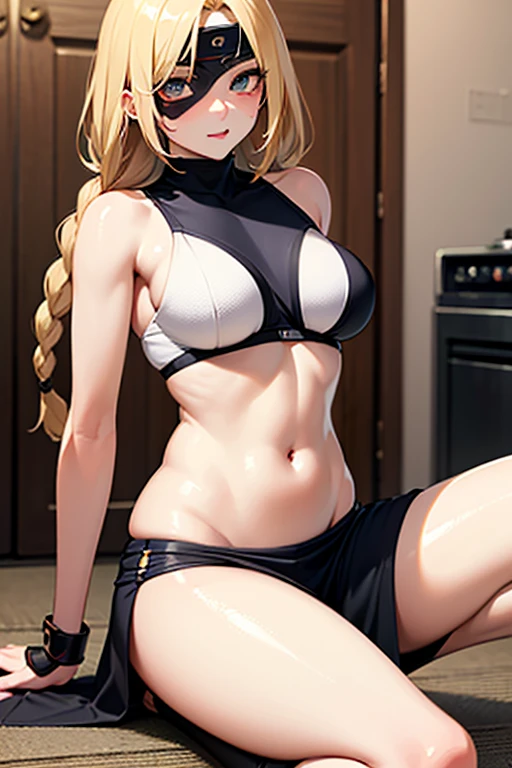 ((Finest quality)),(超A high resolution),(ultra-detailliert),sharpnes,Clair,Art with astounding depictions,(full body seen), (1人の女性,flaxen ponytail,perspiring,dirty body:1.2,),Camouflage pattern tank top,