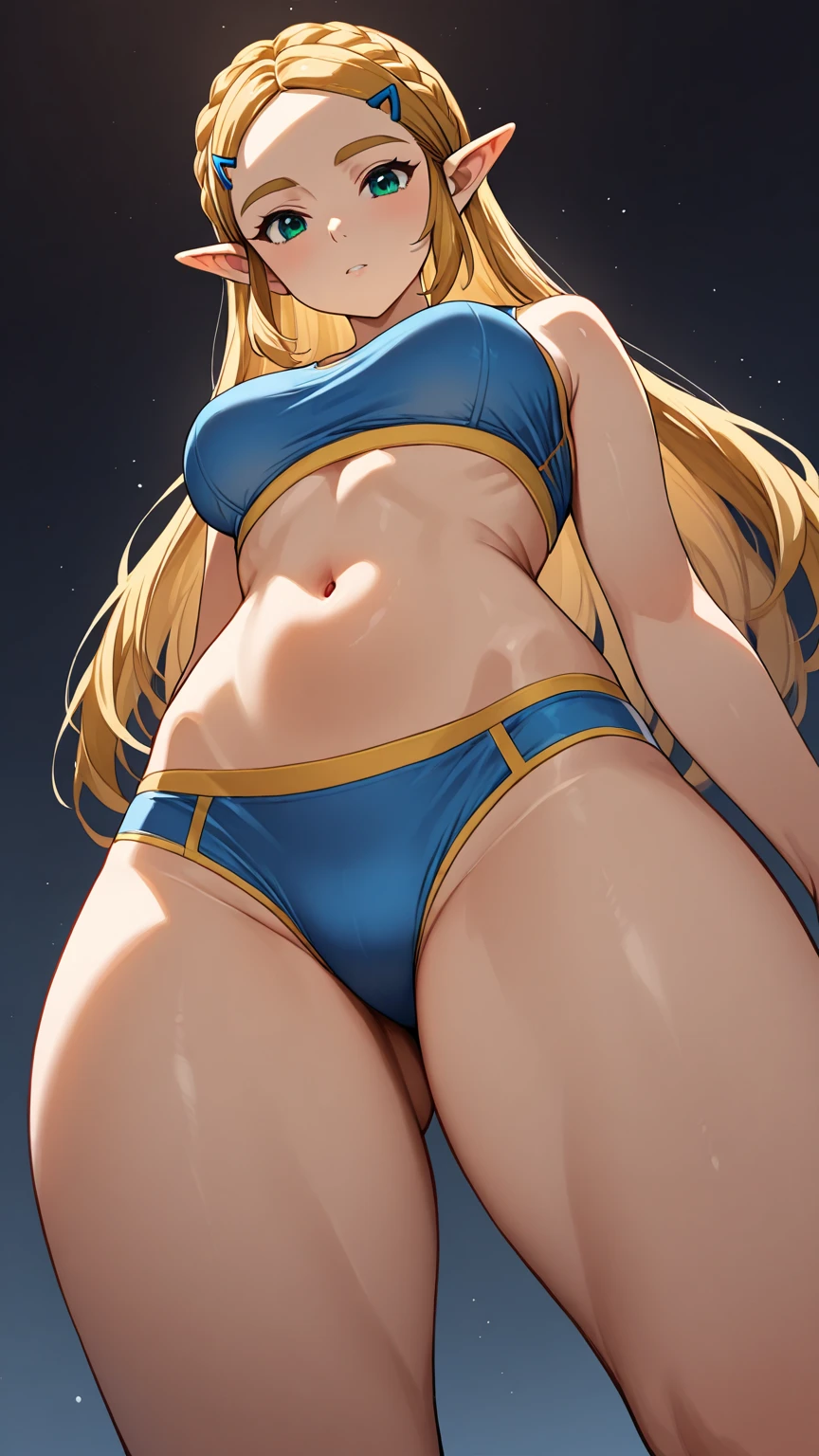 Very detailed CG Unity 8K 壁紙),(masterpiece), (Highest quality), (Very detailed), (Best illustrations),(Best Shadow)Angle from below、Perfect legs、Perfect hands、Big Breasts、bionde、比基尼、Seaside、She stands with her legs spread(With legs apart)、Camel Toe