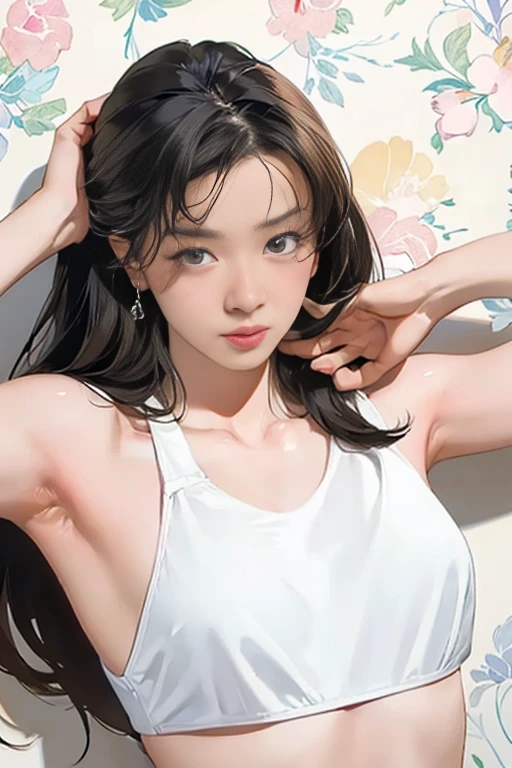 Best Quality, Masterpiece, Solo, __body-parts__, Kim Ji-ni Jennie Face, Ultra High Resolution, , Photos, 1 girl, white shirt, teardrops, (torn clothes:1.5), (wet clothes:1.4), bare shoulders, real rain, wet hair,..