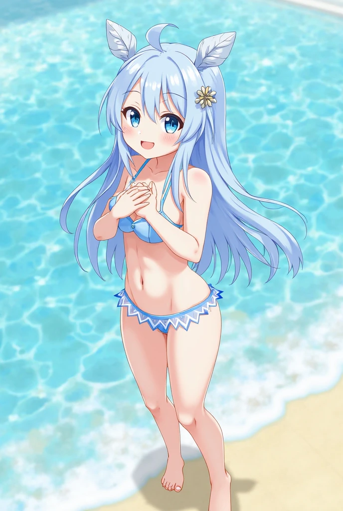 (masterpiece: 1.6, Best Quality), (fine beautiful eyes: 1.2), ph_rapid eye movement, remhd, 1 girl, For the blue, Alone, blue eyes, maid, Mar, Bay, light, tree, Ola, Raise your arms, Micro bikini, swimsuit