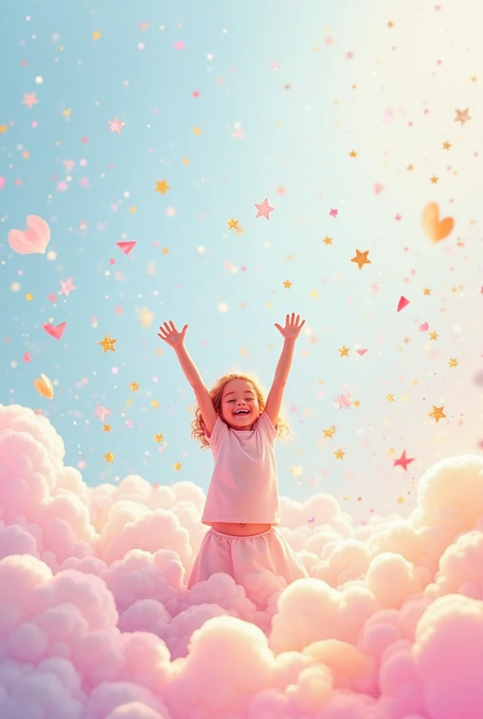 Boy stepping on a heart in the clouds