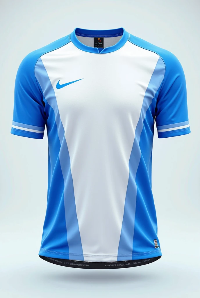 A soccer jersey with the colors White , blue and yellow