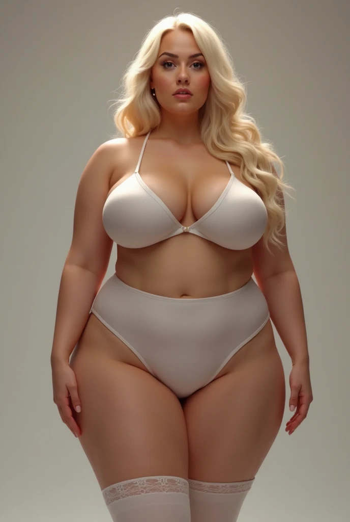 blue slingshot bikini、blue suspender bikini、((medium shot)), (Best Quality), (Photorealistic:1.33), (masutepiece:1.1), Age is early 50s, One Woman'voluptuous breasts, Big hips, Large breasts, (croptop:1.4), Beautiful face, Blue eyes, Blonde, Full body, Slim body, Looking at Viewer, Smile, Visible legs, Visible cleavage, ((There is no space between the legs)), ((Standing posture)), Clear eyes, Closed lips, naked waist, (((White background:1.3))), Powerful rim light, deep bright colors, (Cinematic lighting:1.2), (((Pose Seductive))), Ultra-detailed, Beautiful detailed eyes, beautiful detailed nose, ((hands behind body)), Long ponytail, Slim hands, narrow shoulders, Long hair, Smooth skin, fair, blue slingshot bikini、blue suspender bikini、