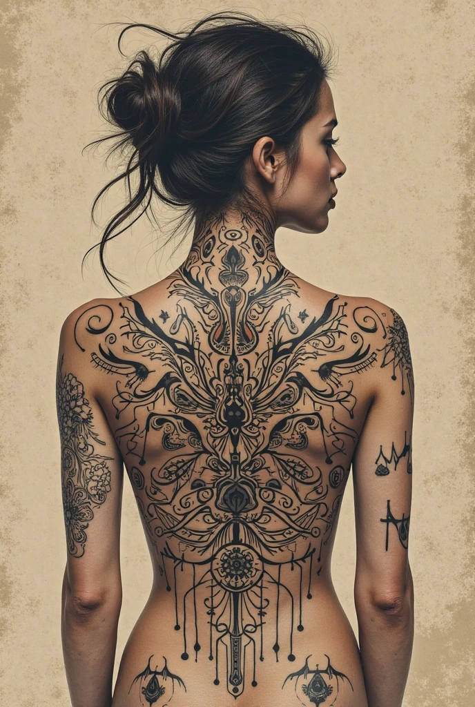 tree of life and compass rose shaded female tattoo


