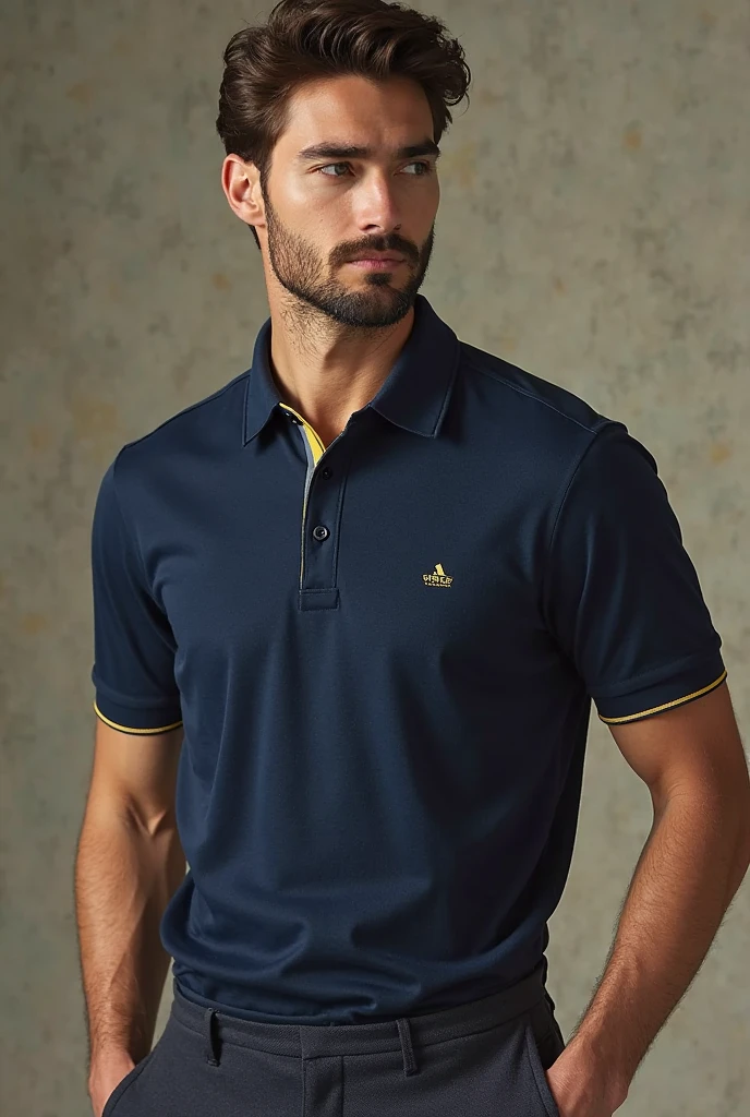 A baby blue and black Olympic polo shirt ,make it elegant,and with collar