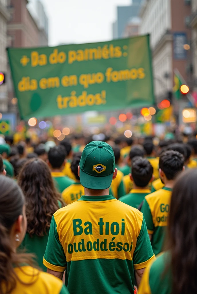 Protestant with a poster, Written "freedom" The language of the poster text must be in Brazilian Portuguese