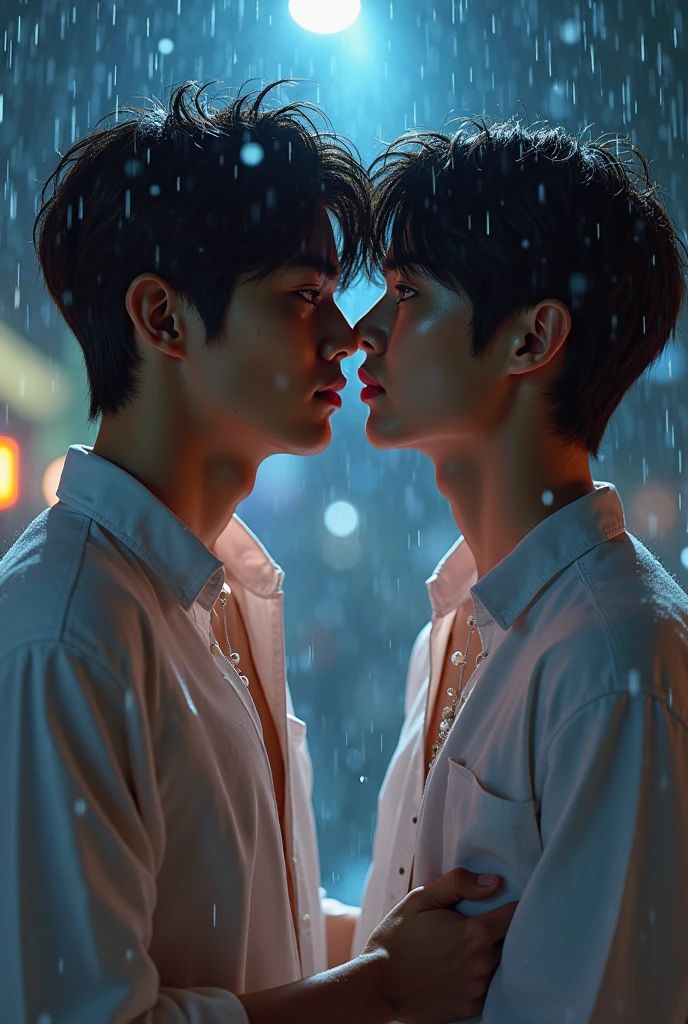 Taehyung and Hoseok kissing under the rain 
