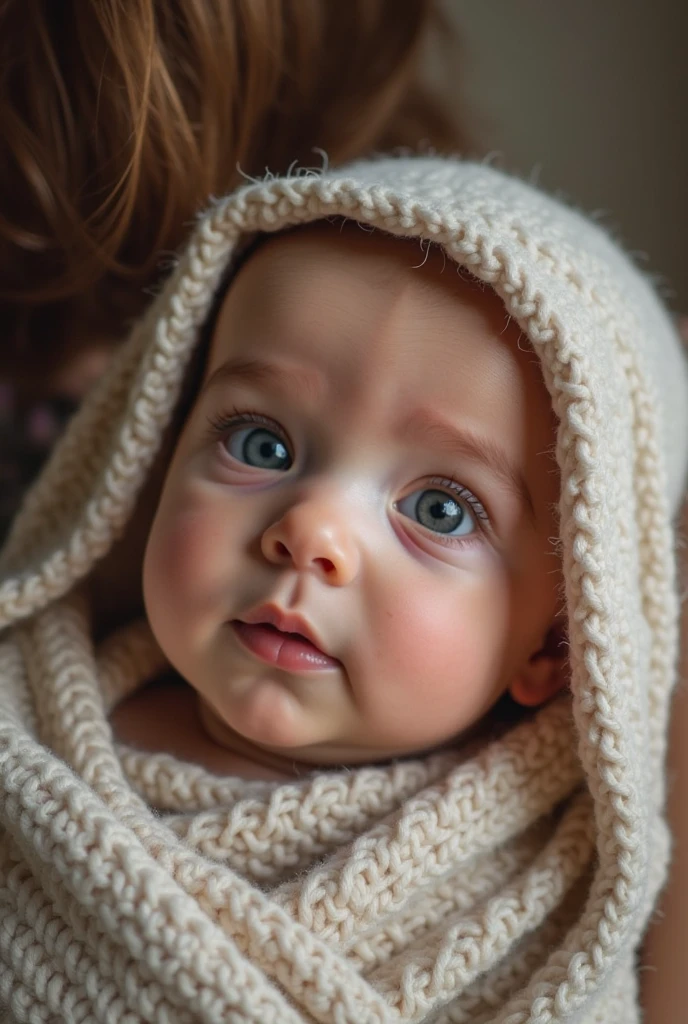 Ultra-realistic photo taken by an experienced photographer with a macro lens, focusing on the delicate features of a 2-month-old French baby girl wrapped in a pastel pink blanket. The image, intended for a family album, captures the soft texture of the blanket and the baby’s serene expression in incredible detail. The shallow depth of field creates a gentle blur around her, making her peaceful face the clear focus of the photograph. Ensure any visible hands have exactly five fingers. Negative Prompt: out of frame, lowres, text, error, cropped, worst quality, low quality, jpeg artifacts, ugly, duplicate, morbid, mutilated, extra fingers, mutated hands, poorly drawn hands, poorly drawn face, mutation, deformed, blurry, dehydrated, bad anatomy, bad proportions, extra limbs, cloned face, disfigured, gross proportions, malformed limbs, missing arms, missing legs, extra arms, extra legs, fused fingers, too many fingers, long neck, username, watermark, signature.
