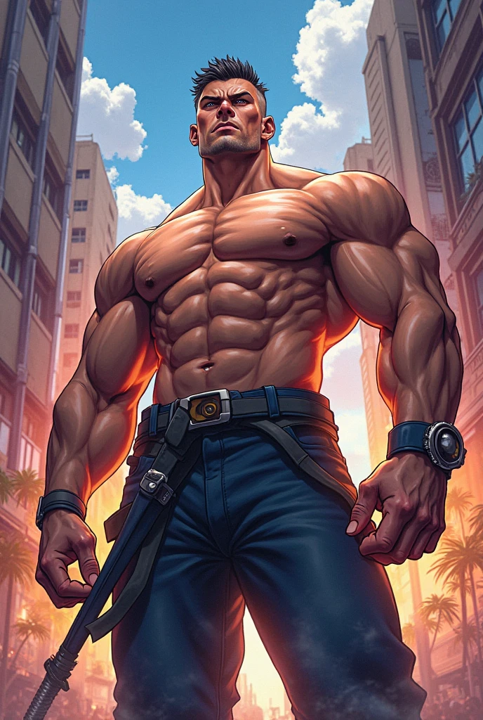 Street fighter style The Rock, haut détail, 8k, mucular, Dwayne Johnson,  Maui tattoo shoulder ,