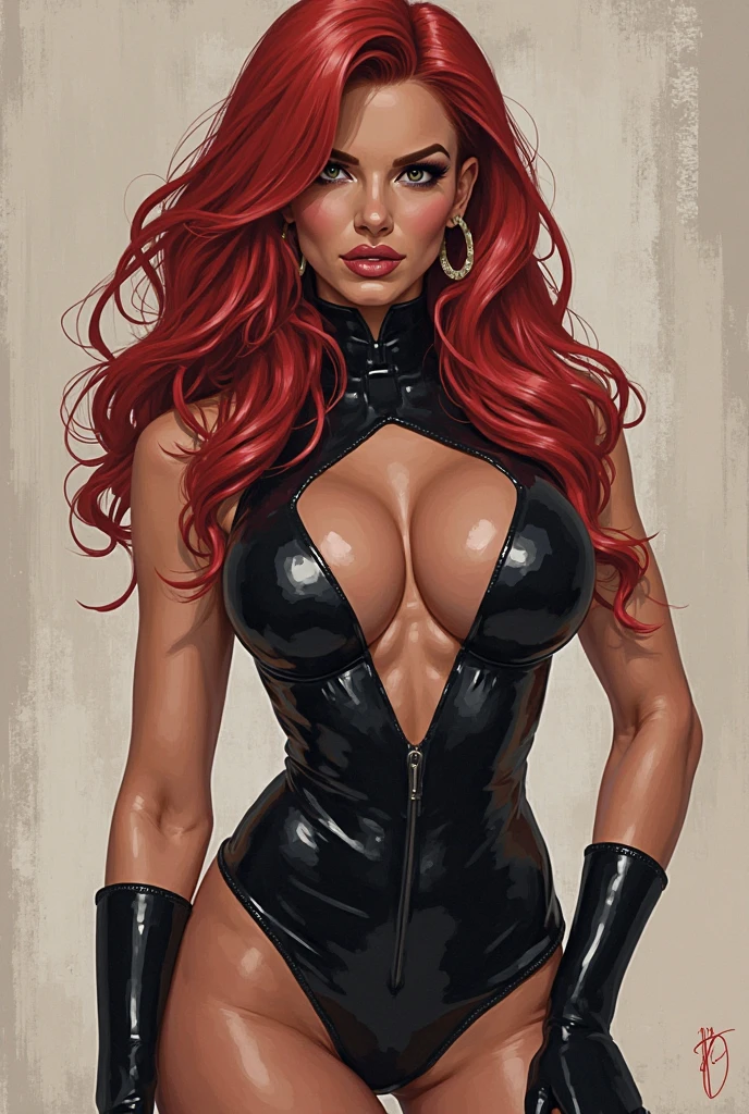 Realistic Huang Tingting surrounded by goblins, Fluffy red curly hair, sexy for,delicate skin, Detailed body, musculous, Alone, Wear Glitter Latex Glitter Leather Skinny Hot Pants, average horoscope, Thigh thick, Wide hips, muscular arm, they have many, bulging veins in the body, vein, muscle veins, Abs, Thigh thick, eBlue eyes, Natural skin texture, Mini vest reveals slender abs, Skin glows, Skin glows, Wet skin, soaking, Skin glows, oilly skin, in the mediterranean, hight contrast, Realistic skin, skin pore, intricately details, with black background, hight contrast, Realistic skin, skin pore, intricately details, RAW photogr, ,glossy lips, lusciouslips, pretty nose, lifelike rendering, Immersive atmosphere, lightand shade contrast, Moody light, Perfect female body, Realistic skin, skin pore,high-leg swimsuit,One-piece swimsuit,(Leg straps,,arm belt,collarlack leather gloves,choker necklace,lots of jewelry:1.5)