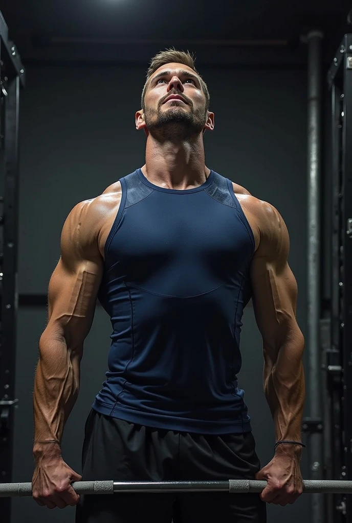 Harry Potter、adolescence、Harry Potter、Scars on the forehead、short-haired、suspenders、sports wear、very muscular body、gym、Raise a very heavy barbell