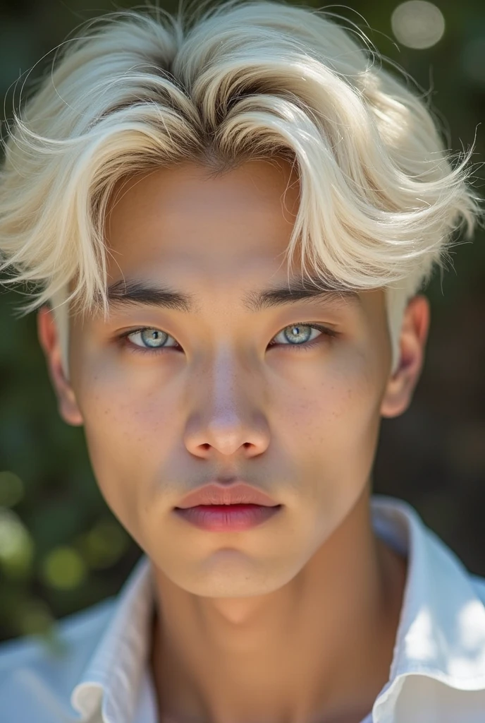 Korean boy sweaty shirtless blond hair blue eyes underwear