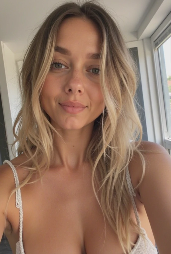 1 woman, American, beautiful, ((upper body selfie, happy, nude, naked, erotic)), Filming in a tent, Beautiful backlight, Tent Open Sign,Masterpiece, Best Quality, Ultra-detailed, Solo, exteriors, (natta), mountains, Nature, (sao, the moon) cheerful, happy,, Cosy in a sleeping bag, Inside the tent, woods, rock formations, rivers, wood, smoke, shadowy, contrast, clear skies, analog style (looking up at viewer:1.2) (skin texture) (film grain:1.3), (warm hue, warm tone:1.2), close-up, Cinematic light, Sidelighting, The ultra-Highres, best shadows, ..raw, Relaxed and intimate photos, blonde hairs,