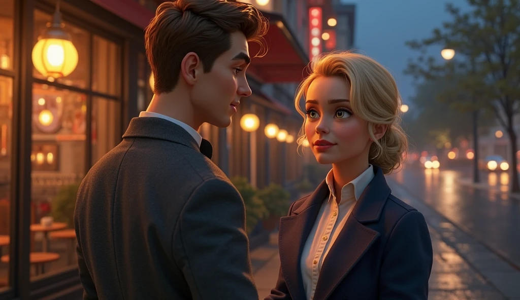 Compose an image that captures the essence of the love story portrayed by Emma Stone and Ryan Gosling in 'La La Land.' Show them embracing in a passionate and heartfelt moment amidst a breathtaking futuristic metropolis. The city should have sleek, modern architecture, flying vehicles, and glowing pathways, creating a dreamy and futuristic atmosphere that complements their deep connection --auto --s2