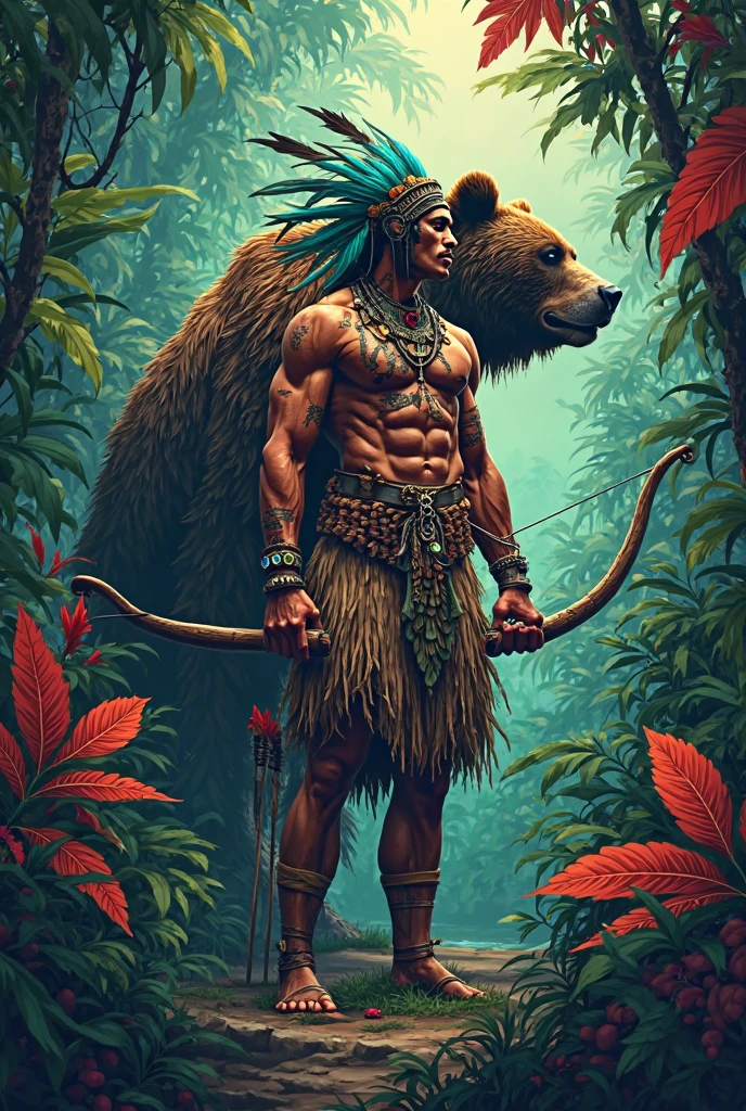 (deer), solo, male, (anthro), (by seyorrol), ((intricate detailed wilderness background)), realistic shading, (epic, masterpiece, high quality, 8k, ultra HD, absurd res, top quality, best quality, max quality, masterpiece), masculine, tribal loincloth, realistic blue eyes, serious expression, ((dynamic lighting)), ((perfect hands)), detailed fur, half body, crossed arms, necklace,