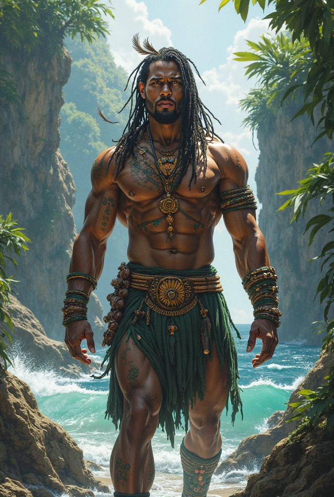 There is on adult character on this picture. The character is a slender anthropomorphic male brown horse, brown fur, slender character, slender, barefoot, digitigrade, hooves, horse tail. The character is dressed as a native american. Native american clothes. The character is wearing a loincloth. Male bare chest, bare chested male, topless male, black nipples, black areolas, visible black balls behind the loincloth, black balls, visible black testicles behind the loincloth, black testicles, visible black penis behind the loincloth, black penis, ass, butt, nsfw. The scene takes place on a valley, with pine trees, and a river passing and a canyon at the distance. Sunset. Warm light. Warm atmosphere. Fullbody. Full body.