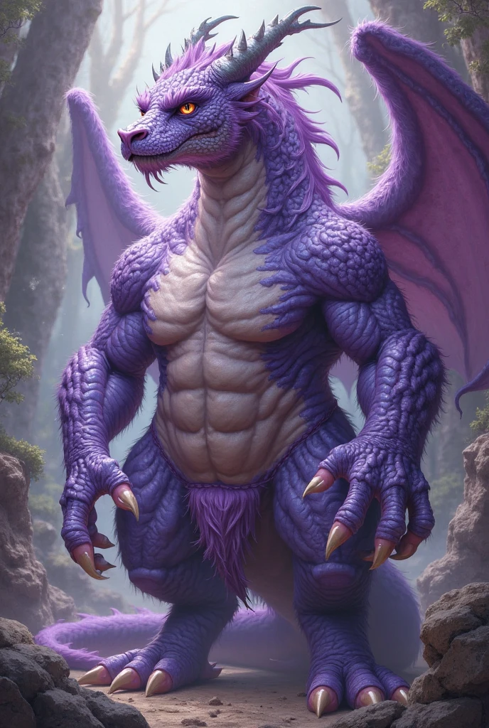 veiny skin masterpiece, detailed eyes, high quality, absurd res, digital painting \(artwork\), by (by Pino Daeni, (by ruaidri), yupa, kiyosan), (starbuck), detailed background, photorealistic, solo, male, anthro, muscle, muscular, (kemono), (dragon: 1.5), (dark-purple body), (scaly skin: 1.5), (light-grey stomach), naked, sharp teeth, smirk, (dominant), (very large wings: 1.3), (dark purple wings), (wings spreadout), (white background), white mane, horns, hi res, bara, (penis: 1.5), erection, veiny, absurd detail, highly detail, 4k, (slightly leaning back), (standing), e621, nsfw, (dark shadows, wide dynamic range, hdr)