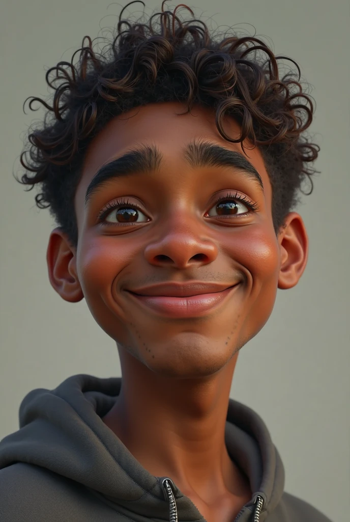 (Breakdomain),(Young 17-year-old boy, with average physical appearance and a height of 1.80 m.), (Dark skin color: 2.0), his eyes are brown and his hair is short, black and curly. His face has mixed features, with a thick, flat nose, and a large but slightly thin mouth. His size is athletic and very average for a normal teenager, with normal average muscles. He walks with confidence, his expression serious, but his eyes shine with restrained energy. His presence is imposing and magnetic, drawing the attention of everyone around him.)