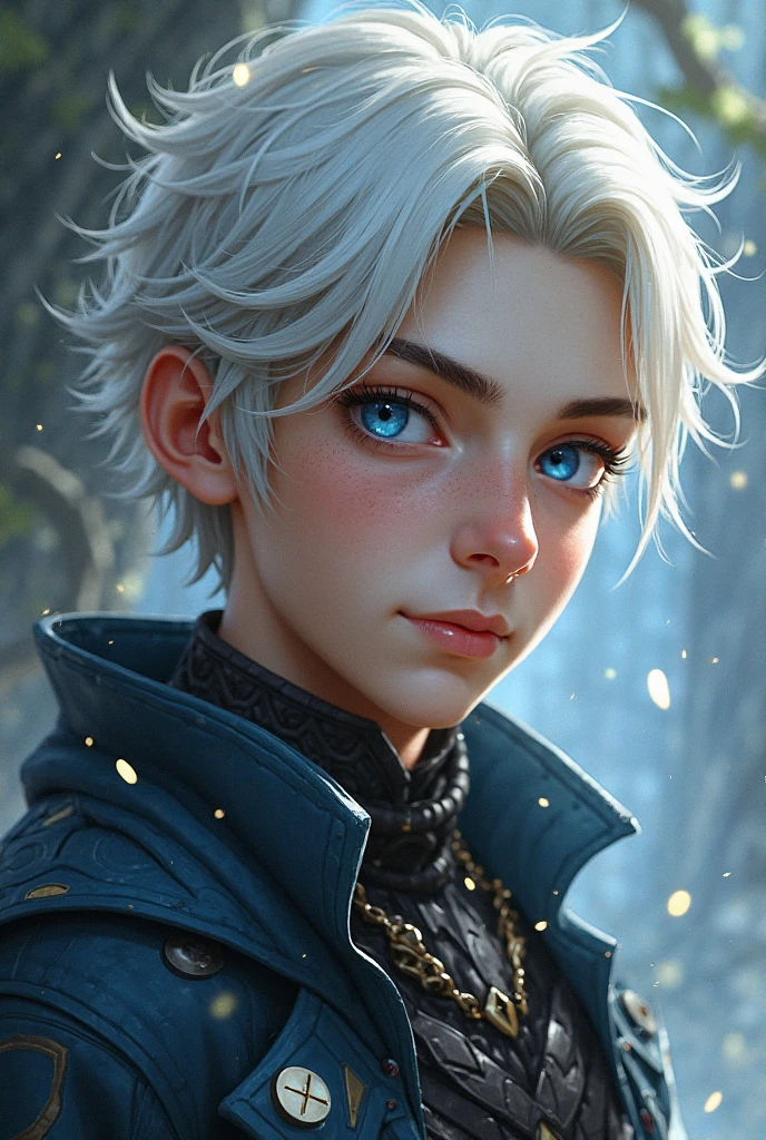 a cold, 17-year-old russian boy, white hair, freckles, cute, realistic, 8k, highly detailed, photorealistic portrait, striking eyes, detailed facial features, expressive, moody lighting, dramatic shadows, cold color palette