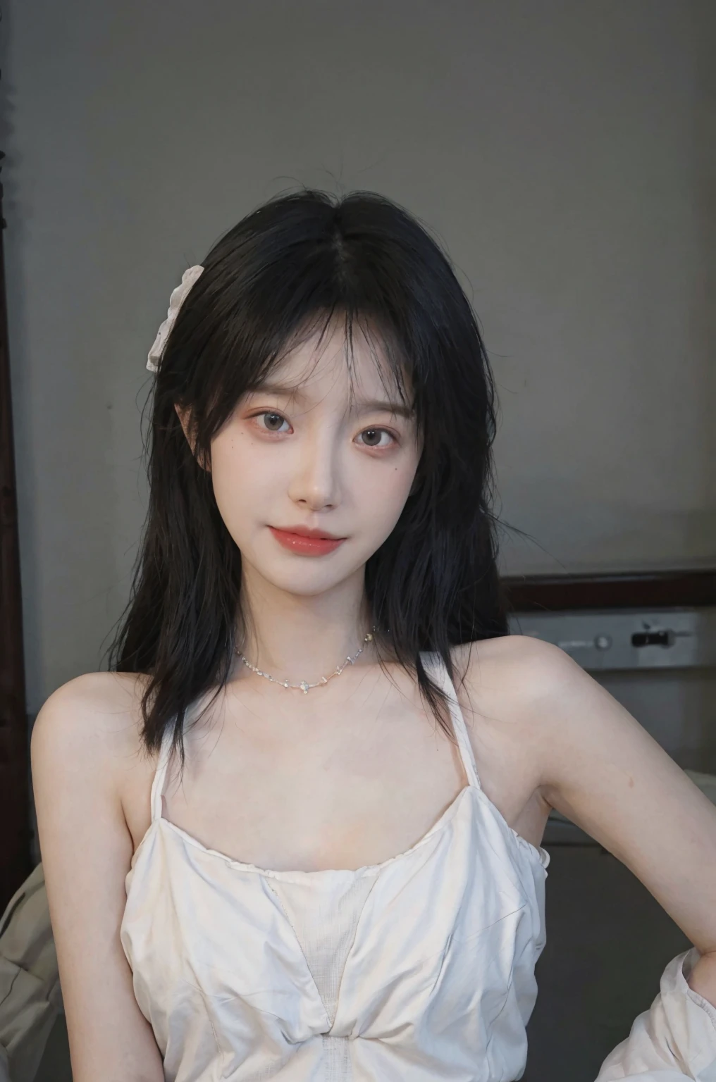best qualtiy， 超高分辨率， （realisticlying：1.4），cute hairpin，Baoyu Girl，Stand in the wedding hall，Blushlush，Wearing a red wedding dress，（flatchest：1.1） ，A pair of clear and moving peach blossom eyes,Royal Sister，sunshine on face，Ponytail hairstyle，（choker necklace：1.2），（Fair skin：1.4），a sense of atmosphere，a beauty girl， Charming smile，head straight-looking at viewer， closeup cleavage ，(Photorealistic:1.4),Sexy,(Upper body:1.4),(Wet body),(:1.2)