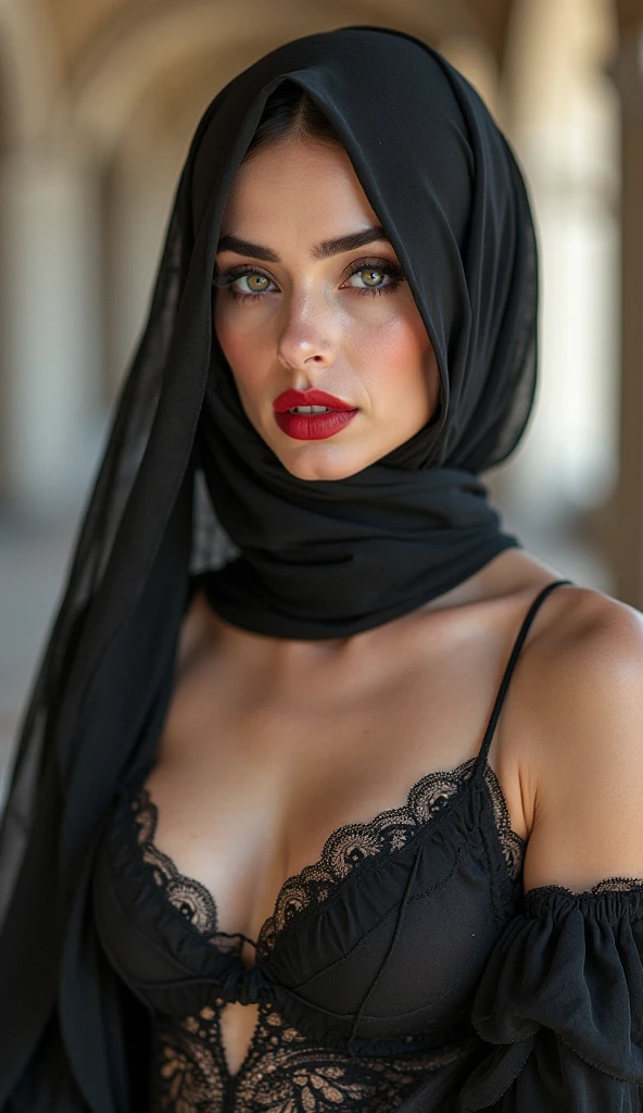 professional portrait photograph of a gorgeous Norwegian no cloth,with hijab, naked,show breast, niple,sultry flirty look, gorgeous symmetrical face, cute natural makeup, no bra,fashion clothing, ((standing outside in snowy city street)), stunning modern urban environment, ultra realistic, concept art, elegant, highly detailed, intricate, sharp focus, depth of field, f/1. 8, 85mm, medium shot, mid shot, (((professionally color graded))), bright soft diffused light, (volumetric fog), trending on instagram, hdr 4k, 8k