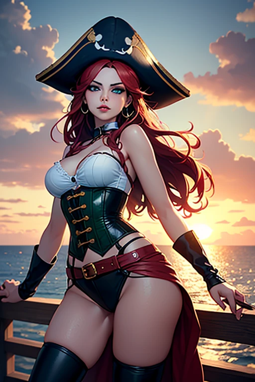 (masterpiece, 最high quality:1.4), (pirate ship), (From the back:1), (One girl), (alone), (head to waist photo) , Nami from One Piece, hyperRealistic, Skin with attention to detail, Digital SLR, Soft lighting, high quality, Highly detailed face, Highly detailed eyes, Highly detailed skin, Skin pores, Scattered beneath the surface, Apply blush all over the face, Highly detailed face, Highly detailed eyes, Beautiful Face, Fuller lips, Detailed Background, Depth of written boundary, Volumetric lighting, Sharp focus, Realistic proportions, Excellent anatomy, (Realistic, hyperRealistic:1.4), 16k hdr, Dawn