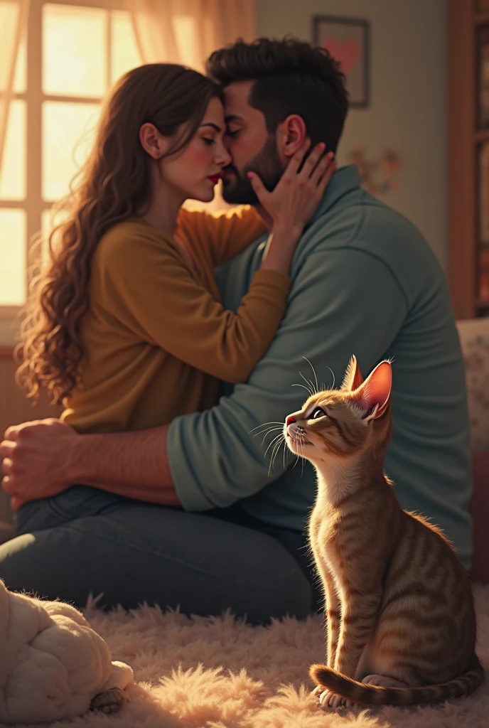 Husband handing over a pet to wife