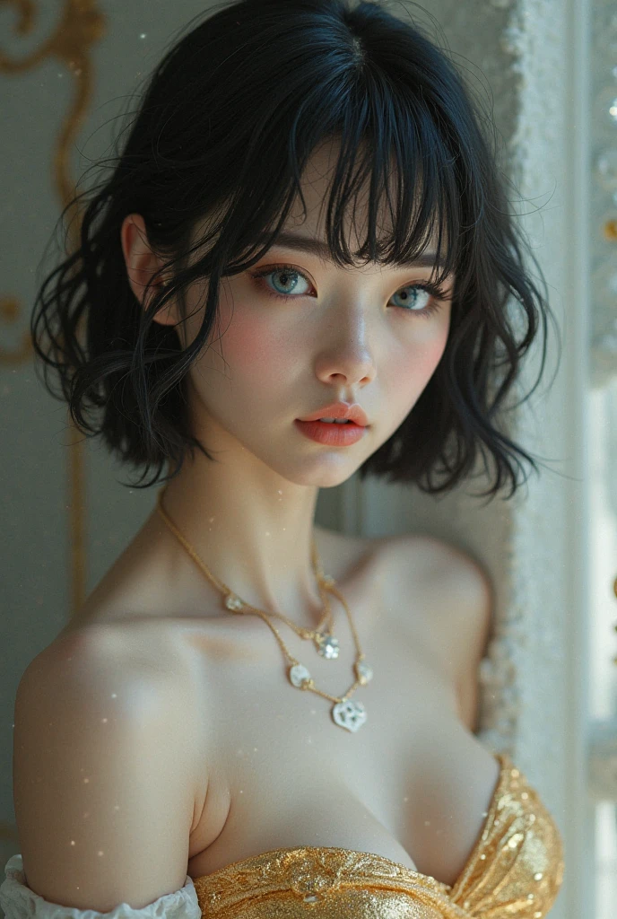 4K,((Highest quality)), ((masterpiece)) , BREAK,(((one girl))),(( Equal left and right eyes)),((anatomical body)),(Gaunt:1.2),(detailed),((In the Warehouse)),((One girl)),((nude)),naked,((17 years old)),((flat chest:1.6)), (stare at viewer with stern eyes:1.5),((one girl)),(bitting own lip:1.1),(angry:0.9),nose blush,(shamefull:1.2),(bob cut hair),surprised,(Lanky:1.4), ((beautiful realistic face)),((intricate choker necklace)), ((intricate earrings)), beautiful korea women, beautiful young south korea women, young and adorable korean faces, gorgeous young korean women, korean girls, girls cute beautiful faces, korean female idol portraits, young and cute asian faces , cute natural anime faces, asian cute faces,((finely detailed face)),((symmetrical eyes)),((glistening eyes)),((glistening eyes )),((large eyes)),(( pretty eyes)),(detailed),Perfect Face,((One girl)), ((clear eyes)),((show nipples)),((beautiful skin)),(don't wear anything) ,(((show nipples))),(upper body),((naked))