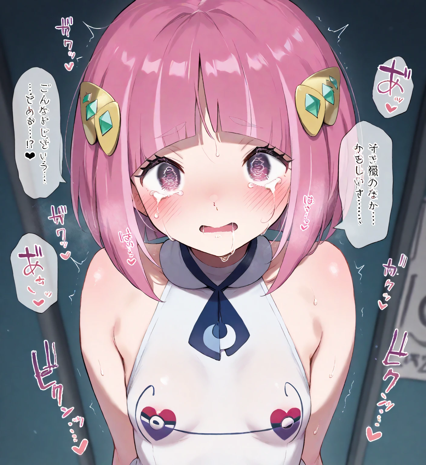 nejikawaraimu
pink hair, short twintails, hair bobbles, star hair ornament, asymmetrical bangs, short hair, purple eyes, nsfw, nude, naked, 1girl, large breasts, nipple. empty eyes, crying 、whole body, amusement park、 Peeing, lactation, projectile lactation (Sweating profusely, Love juice, Wet Woman, female ejaculation)
